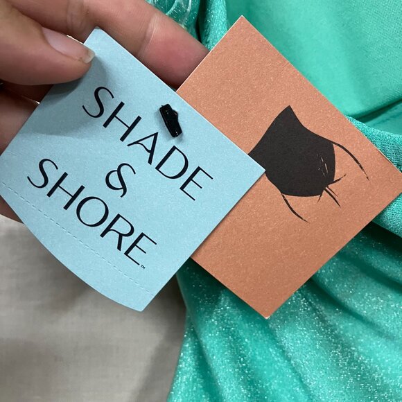 Shade & Shore Turquoise Green Sparkle Bandeau Medium Coverage One Piece Swimsuit - Picture 12 of 16